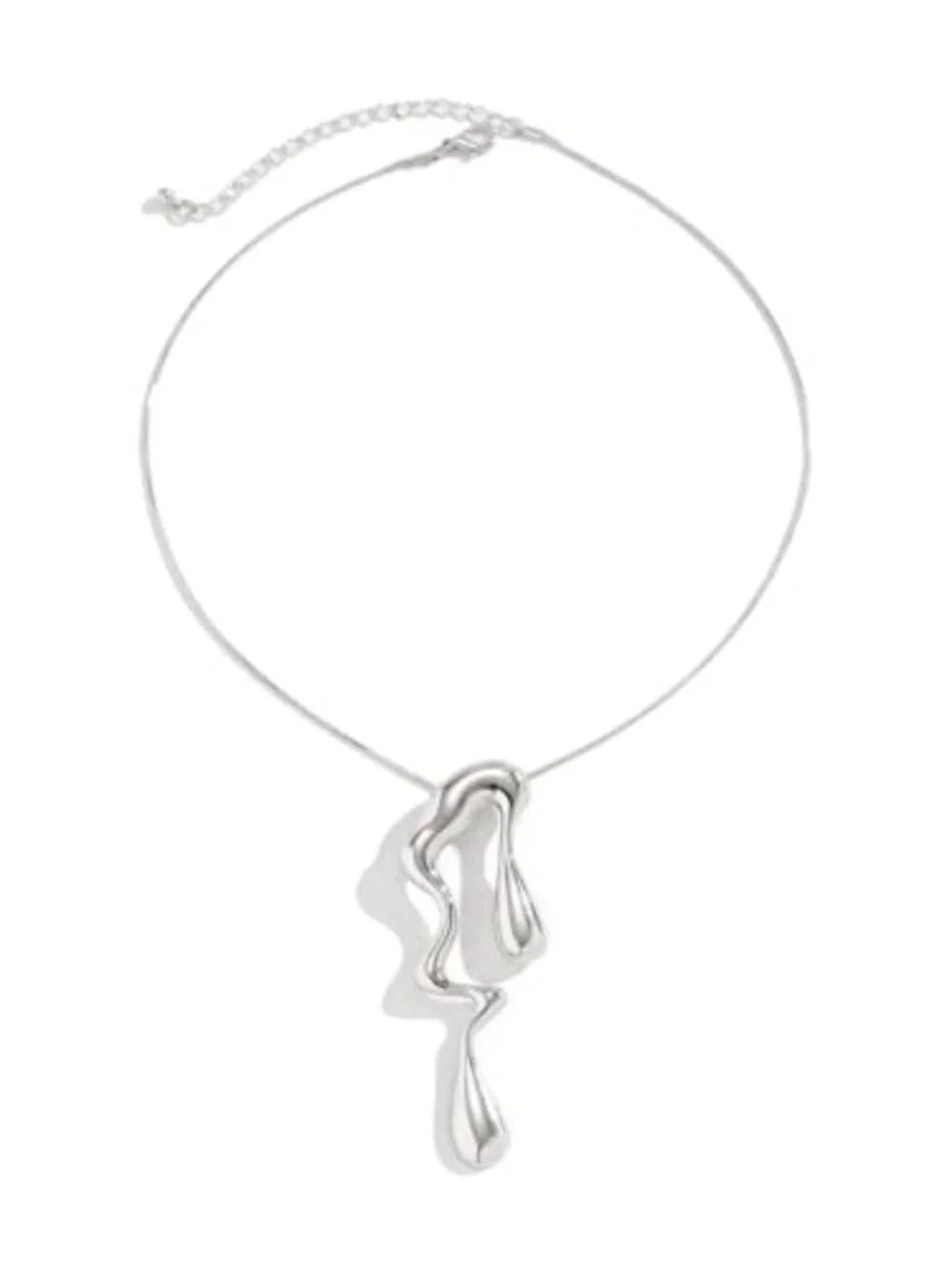 Bold Silver Molten Drip Pendant Necklace for Women Adjustable Liquid‎ Metal